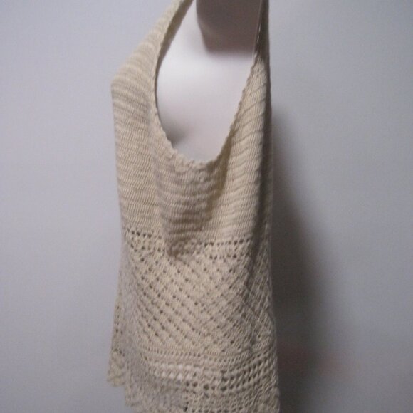 Apostrophe Ladies Medium Knitted Crochet Ramie Tan Beige Sleeveless Tank Top - Picture 4 of 7